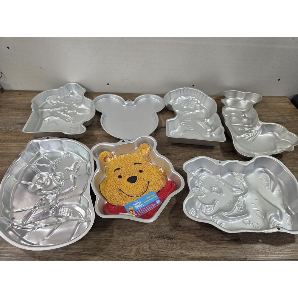 Lot Of 7 Disney WILTON CAKE PANS Mickey Pooh Dalmatian Goofy Donald Bugs Life